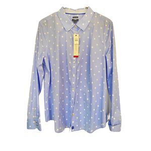Talbots Button Down Shirt Wrinkle Free Polka Dots Sz 16